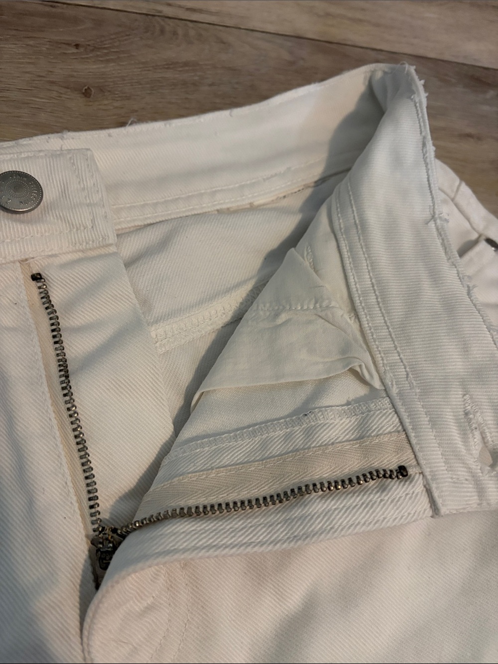 ZARA | Pearl Accent White Denim Skirt with Distressed Hem - Picture 7 of 16